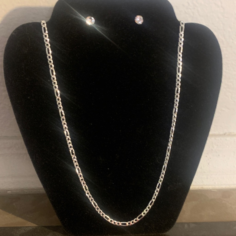 Elegant Silver Necklace and Earring Set 24 inch chain 925 sterling 2mm wide